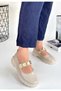 Beige Patent Leather Women's Casual Shoes - 2