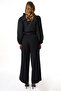 Metal Buckle Detailed Crepe Trousers Black - 5