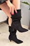 Women's Donna Black Suede Bellows Pointed Toe Thin Heel Half Length Boots