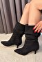 Women's Donna Black Suede Bellows Pointed Toe Thin Heel Half Length Boots - 8