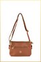 Women's Three-Compartment Shoulder Bag with Gold Accessories - Tan