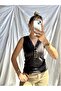 Women's Black Color V-Neck Low-Cut Buttoned Lined Body Blouse - 6