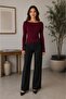 Women's Burgundy Boat Neck Long Sleeve Basic Blouse - 5