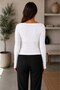 Women's White Boat Neck Long Sleeve Basic Blouse - 5