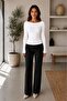 Women's White Boat Neck Long Sleeve Basic Blouse - 6