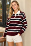 Burgundy Striped Polo Neck Buttoned Women's Knitwear Sweater - 3