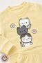 Baby Girl 3 Cat Printed 100% Cotton 6-9-12 Months Top and Bottom 2-Piece Baby Girl Set - 3