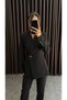 Women's Single Button Asymmetrical Jacket Trousers Suit Black - 4