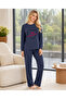 Navy Blue Heart Patterned Cashmere Pajama Set - 2