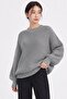 Gray Crew Neck Oversize Women's Knitwear Sweater