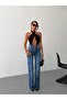 Women's High Waist Multi-Button Corset Detailed Wide Leg Jean Trousers - 5