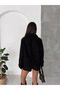 Women's Black Stand Collar Cotton Cashmere Coat - 3