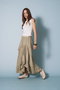 Cotton Asymmetrical Cut Layered Midi Skirt Adaçayi - 3