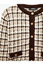 Crew Neck Regular Fit Pocketed Long Sleeve Plaid Knitwear Cardigan - 8