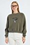 3 Thread Penguin Embroidered Crop Sweatshirt - 2