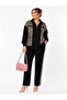 Large Size Oversized Zippered High Collar Patterned Panel Detailed Pocketed Elastic Cuffed Women's Top and Bottom Set - 6