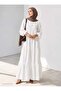 Balloon Sleeve Comfortable Fit Lined Hijab Dress - Ecru -