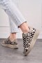 Casual Women's Sneaker Leopard Patterned Lace-Up Oval Toe High Thick Heeled Sports Shoes 313 - 7