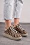 Leopard Print Lace-Up High Thick Heeled Women's Sneakers - Oval Toe 313 - 5