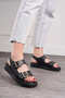 Daily Women's Black Sandals with Double Buckle, Comfortable Low-Sole Flexible Shoes 313