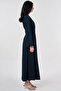 100% Cotton Waist Detailed Maxi Dress Dark Navy Blue - 5