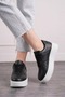 Daily Women's Black and White Sneaker Lace-Up Lightweight Thick High-Sole Sports Shoes 451 - 6