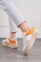 Daily Women's White Beige Orange Sneaker Lace-Up High-Sole Walking Breathable Sports Shoes 451 - 6