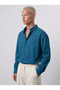 Men's Textured Full-Fit Oversize Shirt Petrol - 4