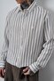 Men's Embroidery Detailed Striped Long Sleeve Oversized Shirt White - 5