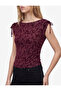 Slim Fit Gathered Boat Neck Sleeveless Lace Embroidered Tulle Blouse - 5