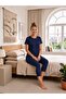 Women's Navy Blue Short Sleeve Cotton Crew Neck Combed Cotton Tunic-Underwear Ysf-1 - 3