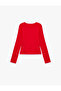 Cotton Slim Fit Corset Detailed Boat Neck Long Sleeve T-Shirt - 7