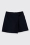 Girl's Pocket Detailed Navy Blue Shorts Skirt with Half Elastic Waist