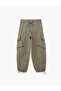 Comfortable Fit, Lace-Up Waist, Buttoned, Cargo Pocket, Gabardine Cotton Balloon Trousers - 6