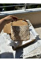 Sequin Pearl Detailed Bamboo Handle Knitted Handbag Summer Bag - 5