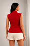 Women's Red Gold Buttoned Double-Breasted Vest Blouse - 3