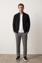 Men's Zippered Cardigan Regular Fit Half Turtleneck Black Knitwear Jacket Relaxed Fit Waffle Knit - 4