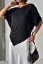 Crep Women's Viscose Fabric Draped Bat Sleeve Asymmetrical Loose T-Shirt