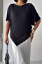 Crep Women's Viscose Fabric Draped Bat Sleeve Asymmetrical Loose T-Shirt - 5