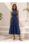 Women's Off-Shoulder Halter Neck Patterned Maxi Single Jersey Dress