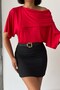 Crep Women's Viscose Fabric Shawl Detailed Boat Neck Flowy Blouse - 5