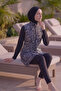 Fully Covered 3-Piece Patterned Hijab Swimsuit with Adjustable Waist and Elastic Zipper - 4