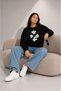 Women's Lossy Rowe Graphic Floral Printed Comfortable Fit Crew Neck Black Sweatshirt - 4