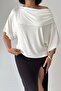 Crep Women's Viscose Fabric Shawl Detailed Boat Neck Flowy Blouse - 6
