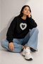 Women's Ture Love Lace Printed Comfortable Fit Crew Neck Black Sweatshirt - 2