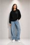 Women's Black Floral Printed Comfortable Fit Crew Neck Black Sweatshirt