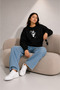 Women's Face Women's Buckle Graphic Comfortable Fit Crew Neck Black Sweatshirt - 4
