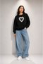 Women's Ture Love Lace Printed Comfortable Fit Crew Neck Black Sweatshirt