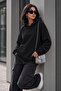 Bery Women's Two-Thread Ruffled Oversize Hooded Basic Sweatshirt |   Kangaroo Pocket Solid Color Casual Ho - 2