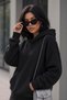 Bery Women's Two-Thread Ruffled Oversize Hooded Basic Sweatshirt |   Kangaroo Pocket Solid Color Casual Ho